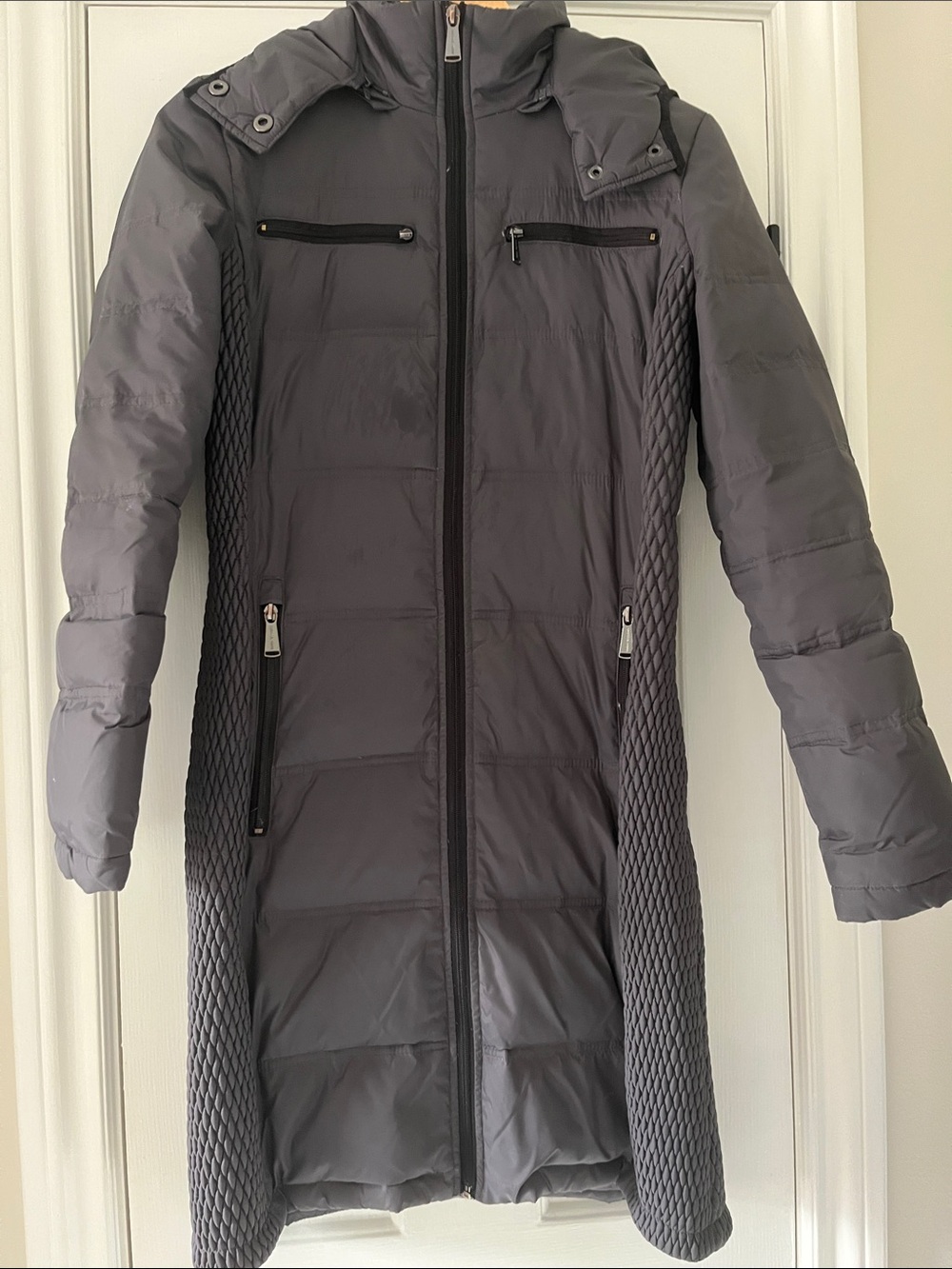 Michael Kors Chevron Diamond Mixed Quilted Long Down Puffer Coat